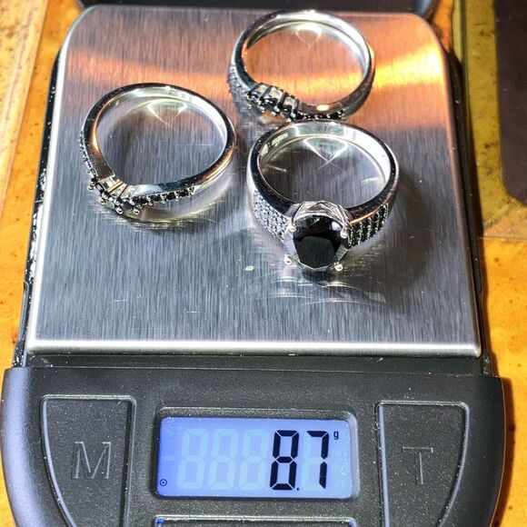 Natural Black Spinel Sterling Silver Ring Set Size 8.75 - Picture 10 of 10